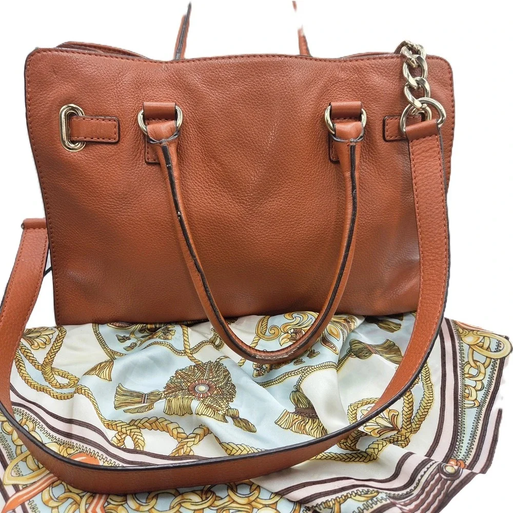 Michael Kors Cognac Leather Tote Large Satchel Shoulder Bag Quiet Luxury